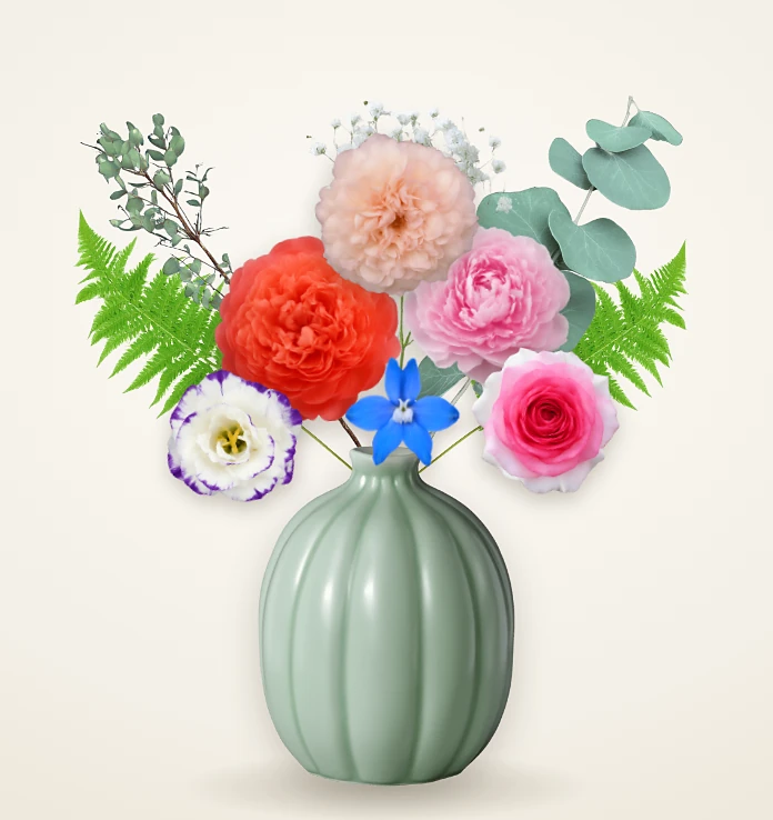 Bouquet in a celadon fluted vase